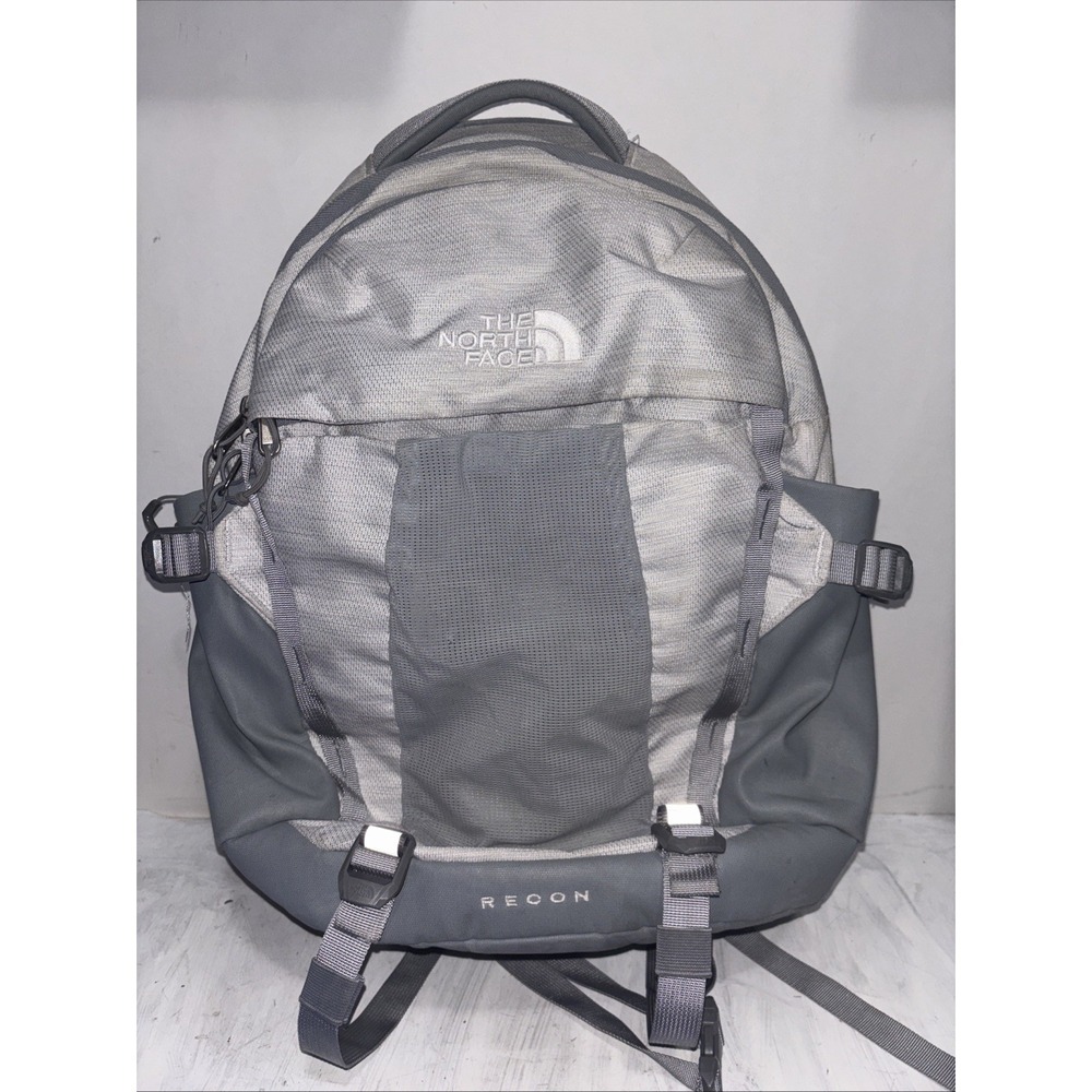 The North Face Backpack Gray Pockets RECON Zip 16" Gray Stains